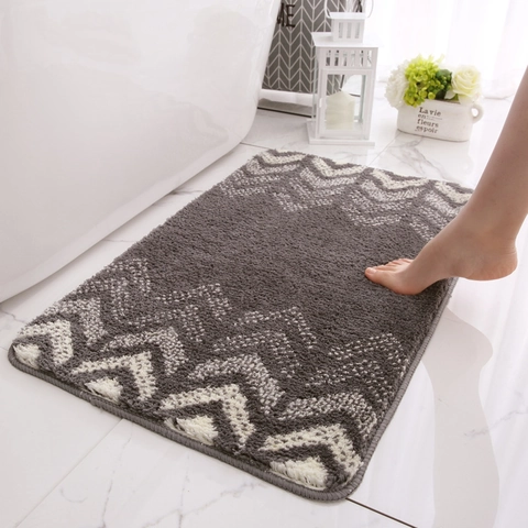 Tappetino da Bagno Assorbente in Fioccatura Antiscivolo Motivo Geometrico a Spina di Pesce per Bagno Camera da Letto Tappeto Morbido