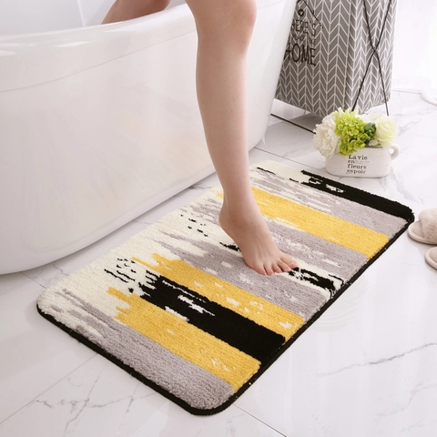 Moderne Abstrakte Gestreifte Beflockte Badematte Weich Saugfähig Rutschfest Bodenmatte Für Badezimmer Schlafzimmer Home Dekor