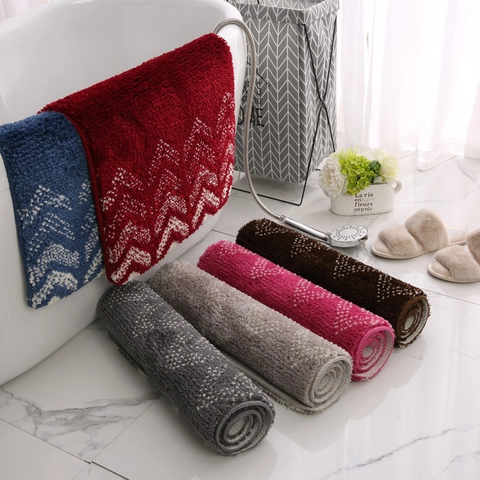 Tappetino da Bagno Assorbente in Fioccatura Antiscivolo Motivo Geometrico a Spina di Pesce per Bagno Camera da Letto Tappeto Morbido