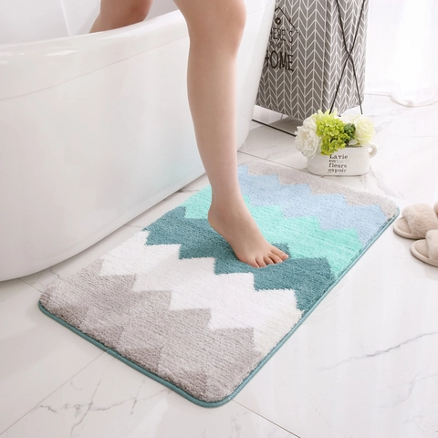 Tappetino da Bagno Antiscivolo Assorbente in Fiocco Tappeto Bagno Motivo a Onde Microfibra Tappetino Ingresso Mediterraneo