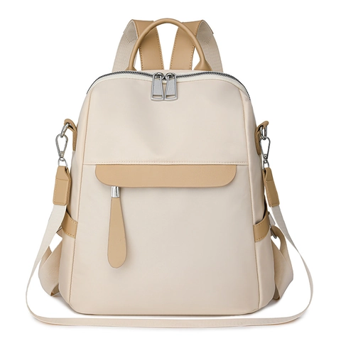 Mochila Mujer Nylon PU Impermeable Gran Capacidad Ligera Viaje Trabajo Bolso Escolar Color Contraste Minimalista
