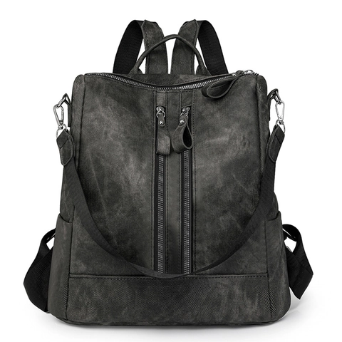 Women PU Leather Backpack Casual Travel Commuting Bag With Double Vertical Zippers Multi Functional Fashion