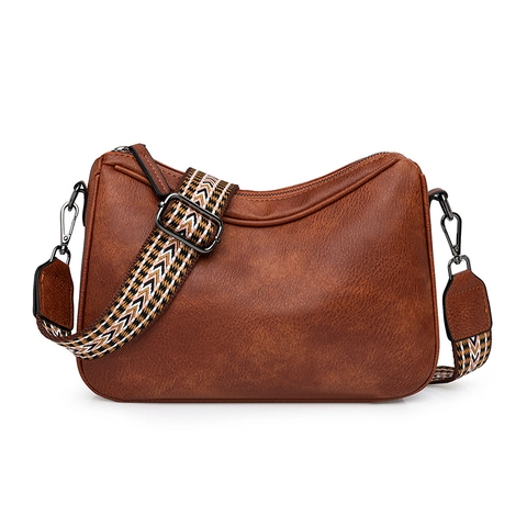 Borsa A Tracolla Retro In Pelle PU Da Donna Con Ampia Tracolla In Tessuto Bohemien Borsa A Spalla Casual Versatile