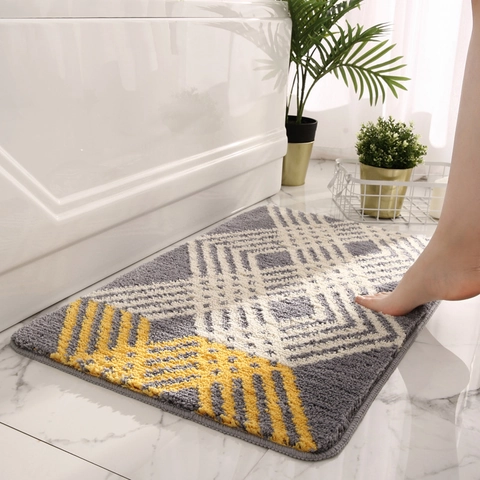 Non-Slip Bathroom Mat Absorbent Shaggy Polyester Fiber Bath Rug Modern Geometric Pattern Machine Washable Indoor Floor Mat For Shower Home