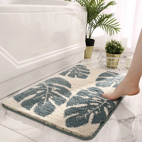 Tapis de Bain Nordique Motif Feuille de Monstera Absorbant Antidérapant Épais Tapis de Sol pour Salle de Bain Entrée Chambre Décoration