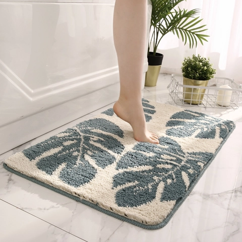 Tapis de Bain Nordique Motif Feuille de Monstera Absorbant Antidérapant Épais Tapis de Sol pour Salle de Bain Entrée Chambre Décoration
