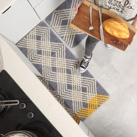 Alfombras De Cocina Poliéster Microfibra Antideslizante Absorbente Resistente Al Aceite Patrón Geométrico Moderno Alfombra