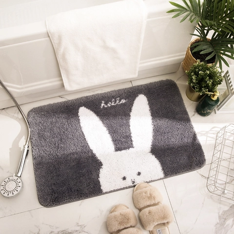 Cartoon Pet Cat Dog Rabbit Floor Mat Non-Slip Absorbent Polyester Fiber Rug For Bathroom Entryway Soft Plush Thick