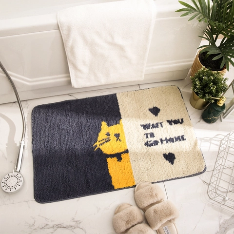 Cartoon Pet Cat Dog Rabbit Floor Mat Non-Slip Absorbent Polyester Fiber Rug For Bathroom Entryway Soft Plush Thick