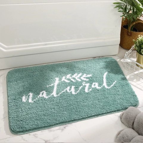 Verdickte Absorbierende Badematte Rutschfest Polyester Beflockung Teppich Natural Schriftzug Blatt Muster Bad Nordisch