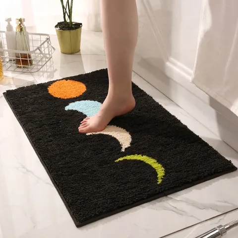 Moon Phase Cycle Bathroom Rug Thickened Flocked Absorbent Floor Mat Non-Slip TPR Backing Entryway Carpet Modern Decor