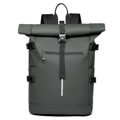 Zaino Roll Top Impermeabile Tessuto Rivestito Grande Capacità Uomo Business Pendolare Stile Techwear Riflettente