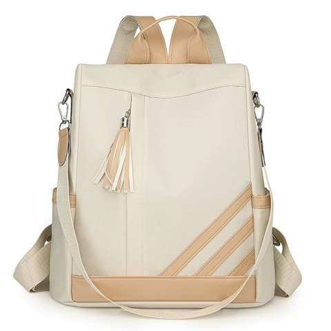 Mochila De Moda Para Mujer Color En Contraste Nylon Cuero PU Borla Antirrobo Desplazamiento Bolso De Hombro Multiusos