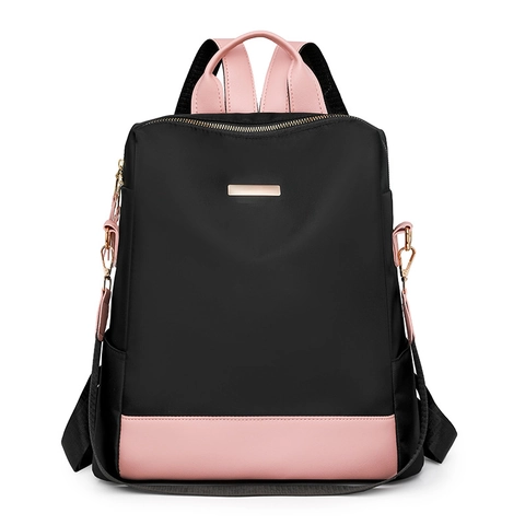 Mochila De Moda Para Mujer Nylon Oxford Cuero Sintético Gran Capacidad Resistente Al Agua Color En Contraste Viaje