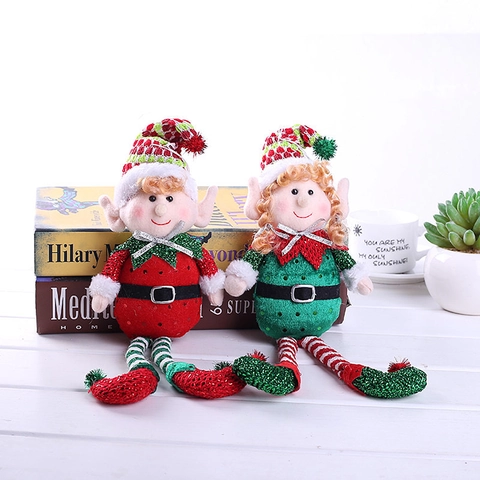 Poupée Elfe De Noël Peluche Paillettes Longues Jambes Rayées Figurine Elfe Assise Décoration De Table Maison Festive