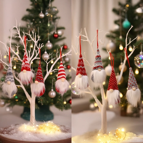 Gnomi Di Natale In Maglia Ornamenti Da Appendere Barba In Pelliccia Sintetica Bambole Tomte Svedesi Decorazioni Festa