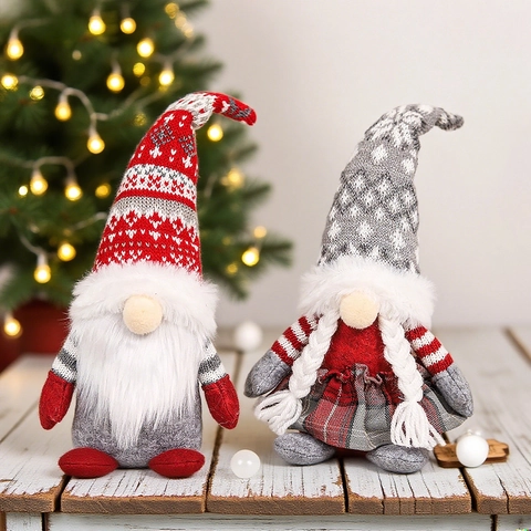 Gnomes De Noël Poupées En Peluche Tomte Suédois Nordique Bonnet En Tricot Flocon De Neige Décoration De Table Maison