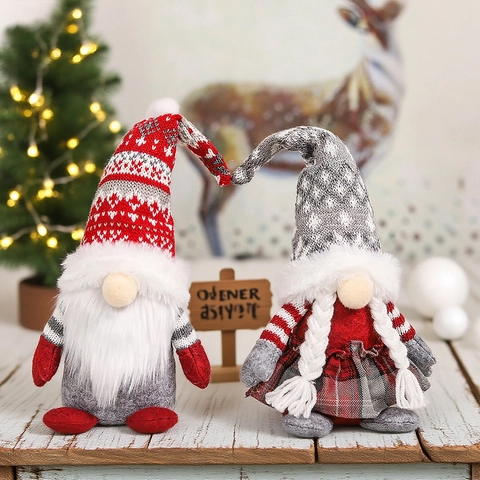 Gnomes De Noël Poupées En Peluche Tomte Suédois Nordique Bonnet En Tricot Flocon De Neige Décoration De Table Maison