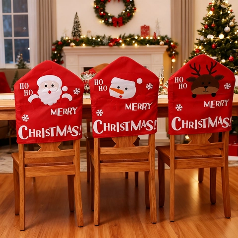 Weihnachts Stuhlhusse Rot Polyester Weihnachtsmann Schneemann Rentier Muster Für Esszimmer Haus Party Dekoration Cartoon Festlich