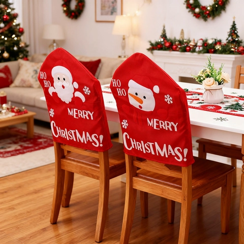 Weihnachts Stuhlhusse Rot Polyester Weihnachtsmann Schneemann Rentier Muster Für Esszimmer Haus Party Dekoration Cartoon Festlich