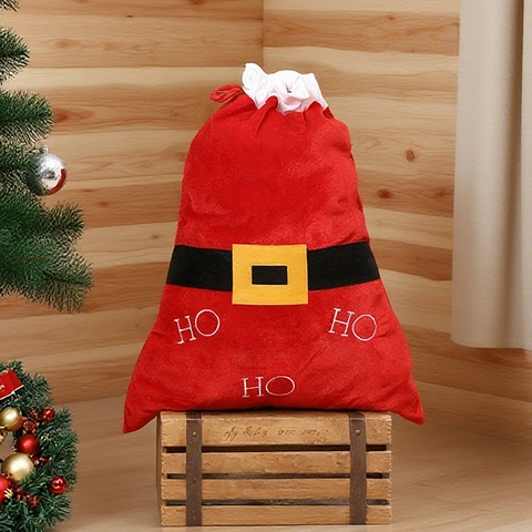 Große Weihnachten Weihnachtsmann Sack Rot Samt Kordelzug Geschenktüte Mit Gürtel Design HO HO HO Schriftzug Für Xmas Party Dekoration