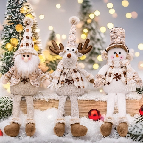 Ornement de Poupée Assise de Noël en Peluche Tricotée Nordique Gnome Bonhomme de Neige Renne Décoration Suspendue pour Maison Fête
