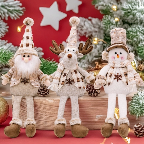 Ornement de Poupée Assise de Noël en Peluche Tricotée Nordique Gnome Bonhomme de Neige Renne Décoration Suspendue pour Maison Fête