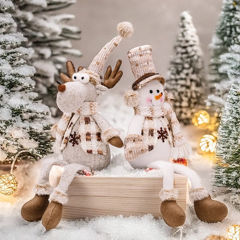 Muñeco De Peluche De Navidad Muñeco De Nieve Reno Piernas Largas Adornos Sentados Tela De Punto Decoración Nórdica Gnomo