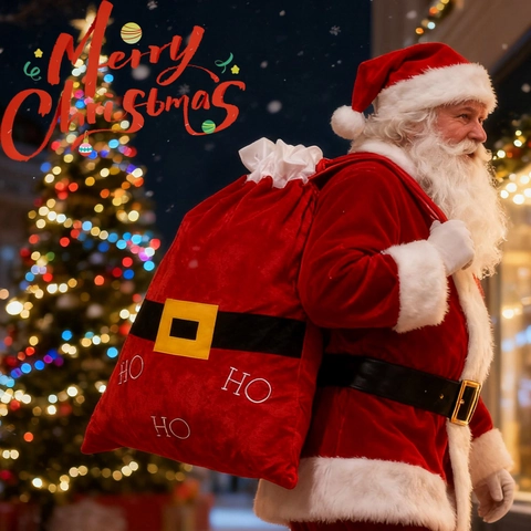 Sacco di Natale Grande per Regali Babbo Natale Con Cintura Lettera HO HO HO Coulisse Velluto Poliestere Borse da Festa