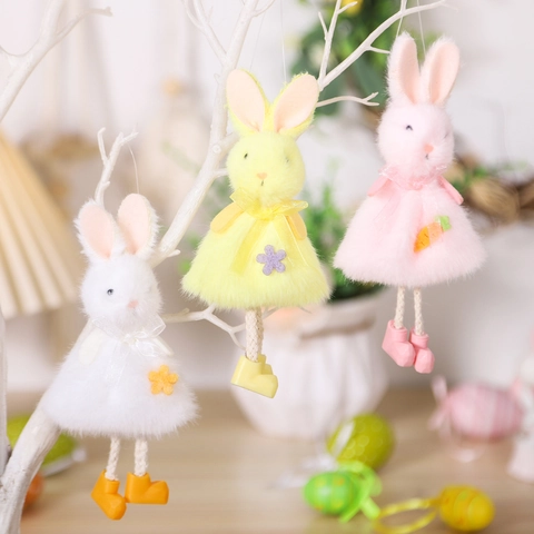 Pasen Pluche Konijn Hangende Ornament Schattig Konijn Decoratie Met Satijnen Lint Wortel Bloem Voor Home Festive Party Decor