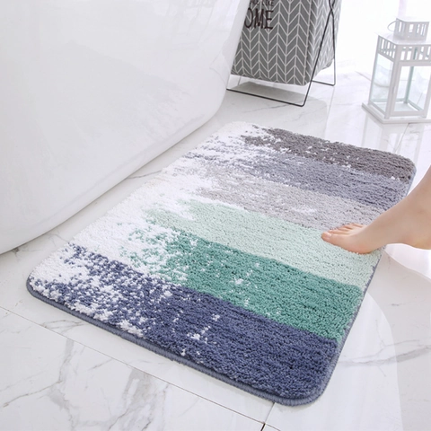 Alfombrilla de Baño Antideslizante Absorbente de Microfibra de Poliéster Gruesa Degradado Arcoiris Patrón de Pluma Alfombra