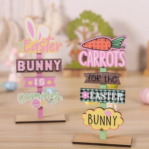 Décoration de Panneau en Bois de Pâques Avec Motifs Oreilles de Lapin Carotte Ornement de Table Pour Festival Fête Maison Décor Bois Rustique