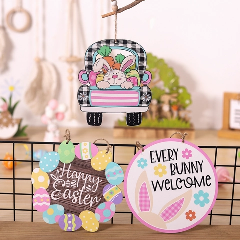 Hölzerne Osterhängedekoration Hase LKW Schild Happy Easter Every Bunny Welcome Haustür Wand Deko Festival Geschenk