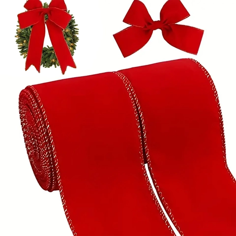 Weihnachtsband Rotes Samtband Mit Goldrand Für Geschenkverpackung Weihnachtsbaum Dekoration Saisonale Festliche Deko