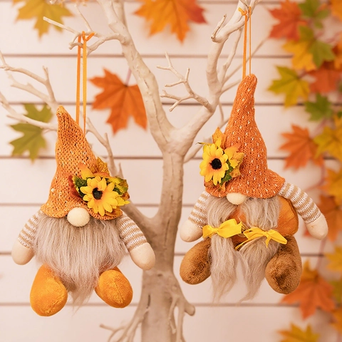 Autumn Harvest Festival Gnome Plush Ornament Sunflower Maple Leaf Swedish Tomte Thanksgiving Home Desktop Decoration Gift For Party