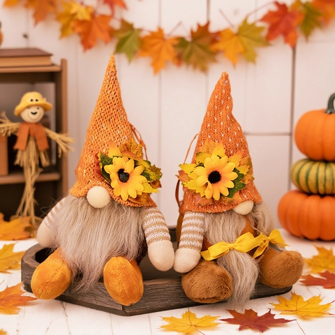 Autumn Harvest Festival Gnome Plush Ornament Sunflower Maple Leaf Swedish Tomte Thanksgiving Home Desktop Decoration Gift For Party