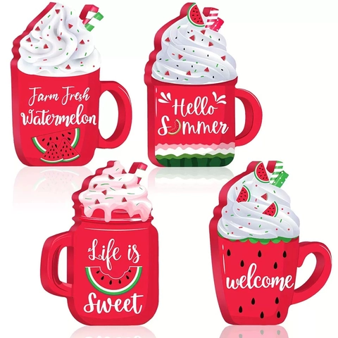 Watermelon Summer Tiered Tray Decor Wooden Ornaments Cup Shaped Fruit Desktop Home Decor Signs