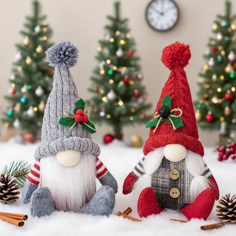 Kerstkabouter Decoraties Gezichtloze Oude Man Pluche Ornamenten Gebreide Muts Geruit Desktop Vakantie Home Decor