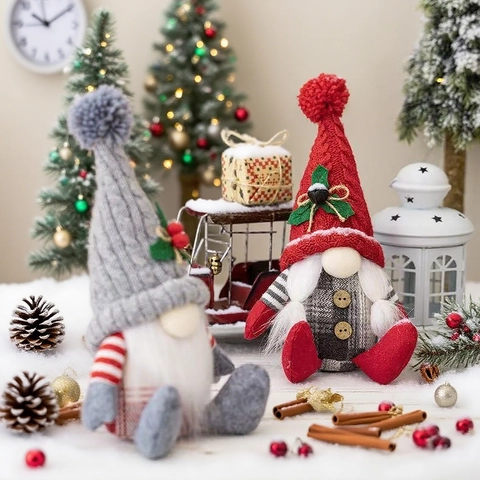 Kerstkabouter Decoraties Gezichtloze Oude Man Pluche Ornamenten Gebreide Muts Geruit Desktop Vakantie Home Decor