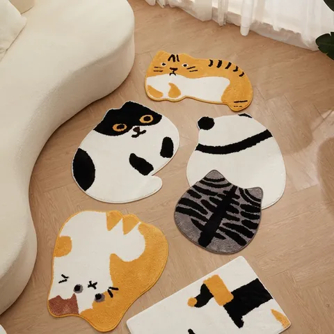 Schattige Cartoon Kat Vorm Antislip Absorberende Vloermat Polyester Getuft Badkamerkleed Voor Slaapkamer Entree Woondecoratie