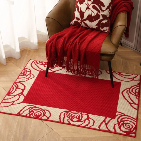 Tappetino d'Ingresso a Fiori di Rosa Rossa Antiscivolo in Polipropilene per Soggiorno Camera da Letto Decorazione Porta