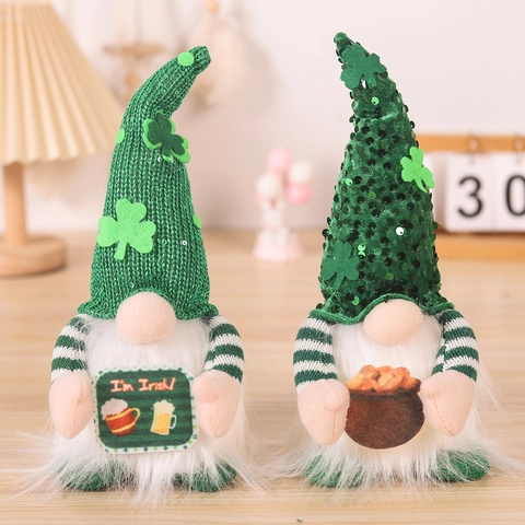 St Patrick Day Leuchtender Zwerg Plüschpuppe Leuchtet Auf Irisches Kleeblatt Gesichtslos Puppe Figur Feiertag Haus Deko Geschenk