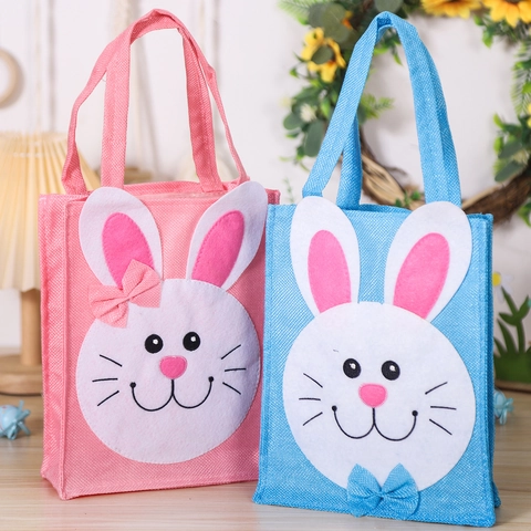 Easter Bunny Tote Bag Non-Woven Fabric Handheld Gift Candy Packaging Festive Party Decor Cartoon Cute For Kids