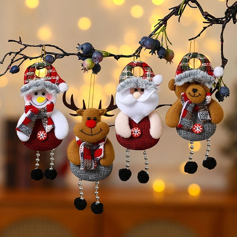 Christmas Hanging Doll Pendant Santa Snowman Reindeer Bear Plaid Hat Bead Legs Xmas Tree Window Decor Ornaments Gift