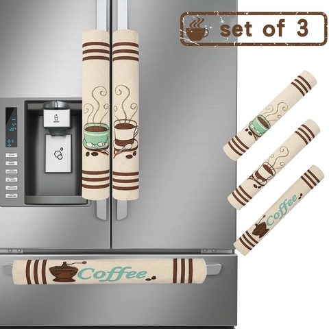 Coffee Theme Cotton Linen Fridge Handle Covers Microwave Oven Door Handle Protector Protective Anti Dirty Dust Proof Covers Kitchen Decor