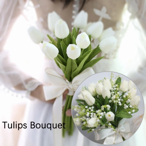 Artificial Tulip Flowers PU Plastic Faux Bouquets Real Touch Nordic Style Romantic Home Wedding Decor Photography Props