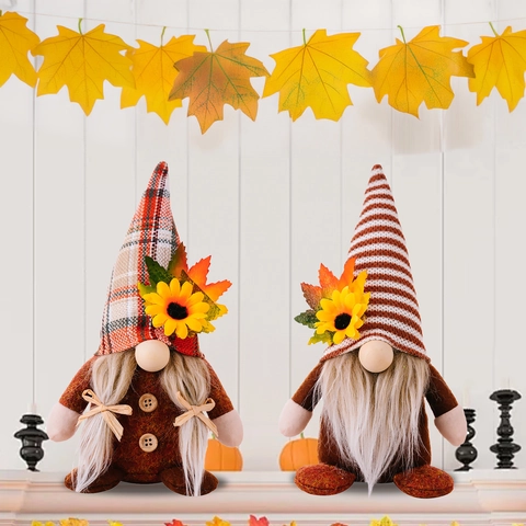 Thanksgiving Gnome Decorations Plush Fall Sunflower Maple Leaf Faceless Doll Ornaments Autumn Harvest Party Home Decor