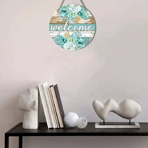 Rustic Wooden Welcome Sign Round Floral Front Door Decor Hanging Plaque For Porch Garden Home Wall Decoration