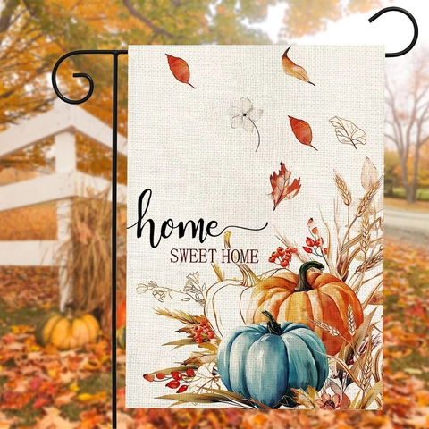 Herbst Gartenflagge Doppelseitig Leinen Thanksgiving Garten Deko Kürbis Sonnenblume Outdoor Veranda Dekorative Willkommensflagge