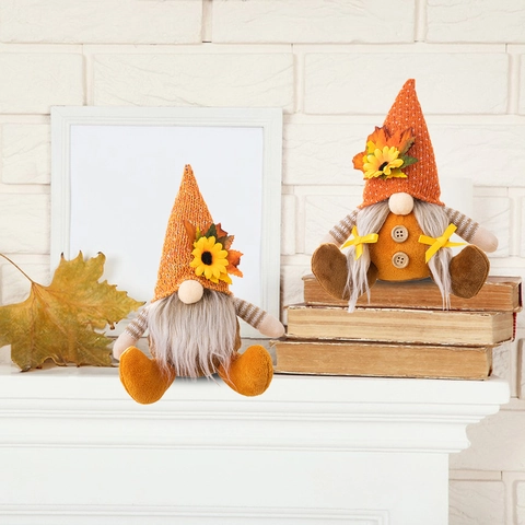 Oogstfeest Kabouter Pop Hanger Herfst Decoratie Gebreide Zonnebloem Esdoornblad Pluche Handgemaakte Huis Ornament
